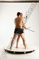 Underwear Fighting Man - Man White Muscular Short Brown Multi angles poses Academic